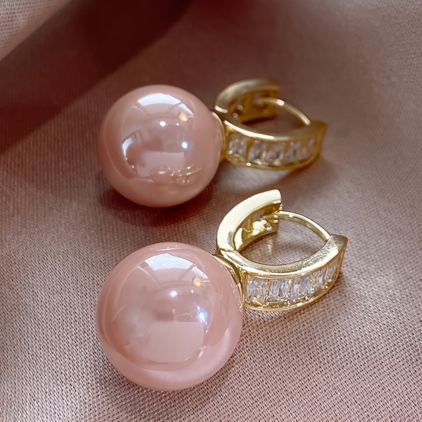 Pink Pearl Hoop Earrings Copper Jewelry for Women